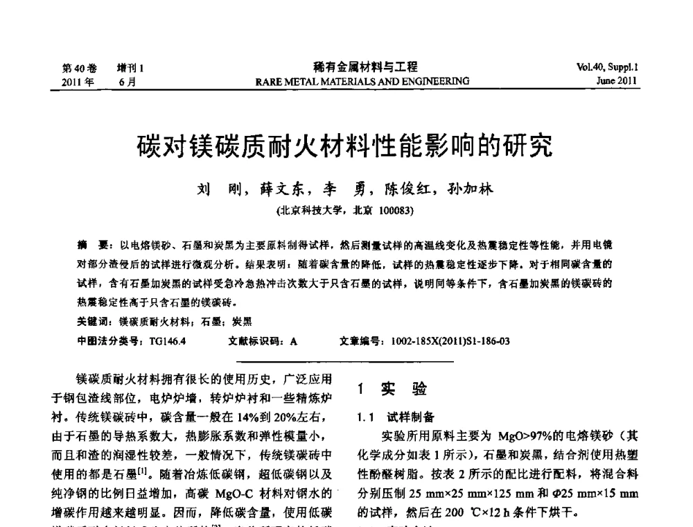 碳对镁碳质耐火材料性能影响的研究 - 第十六届全国高技术陶瓷学术年会暨景德镇高技术陶瓷高层论坛
