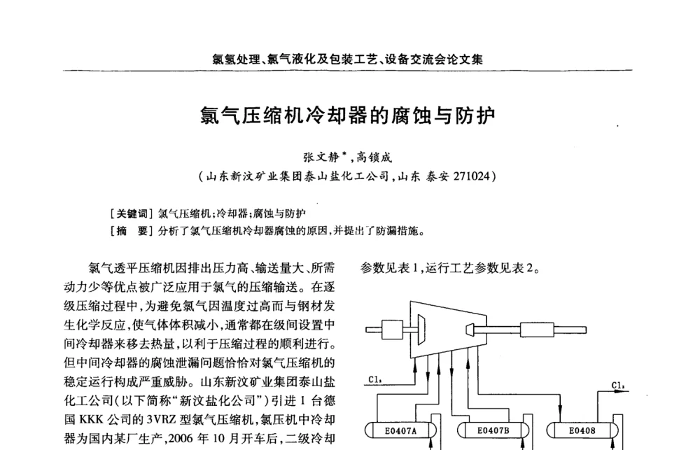 氯气压缩机冷却器的腐蚀与防护 - 第3届氯氢处理、氯气液化及包装工艺、设备交流会