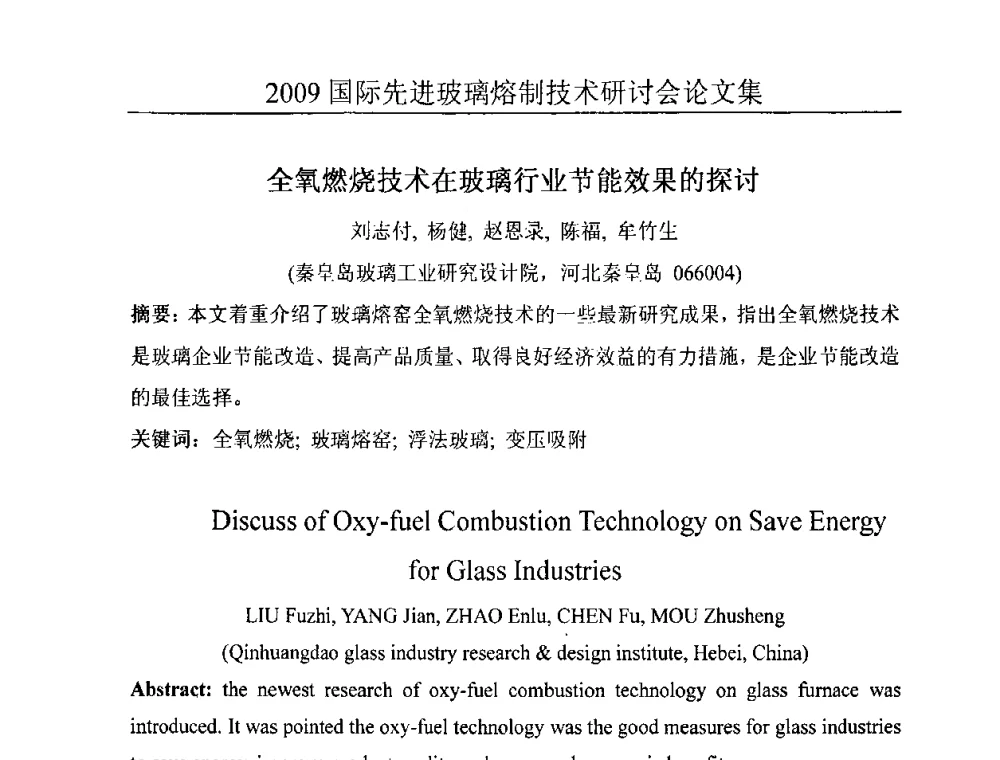 全氧燃烧技术在玻璃行业节能效果的探讨 - 2009国际先进玻璃熔制技术研讨会