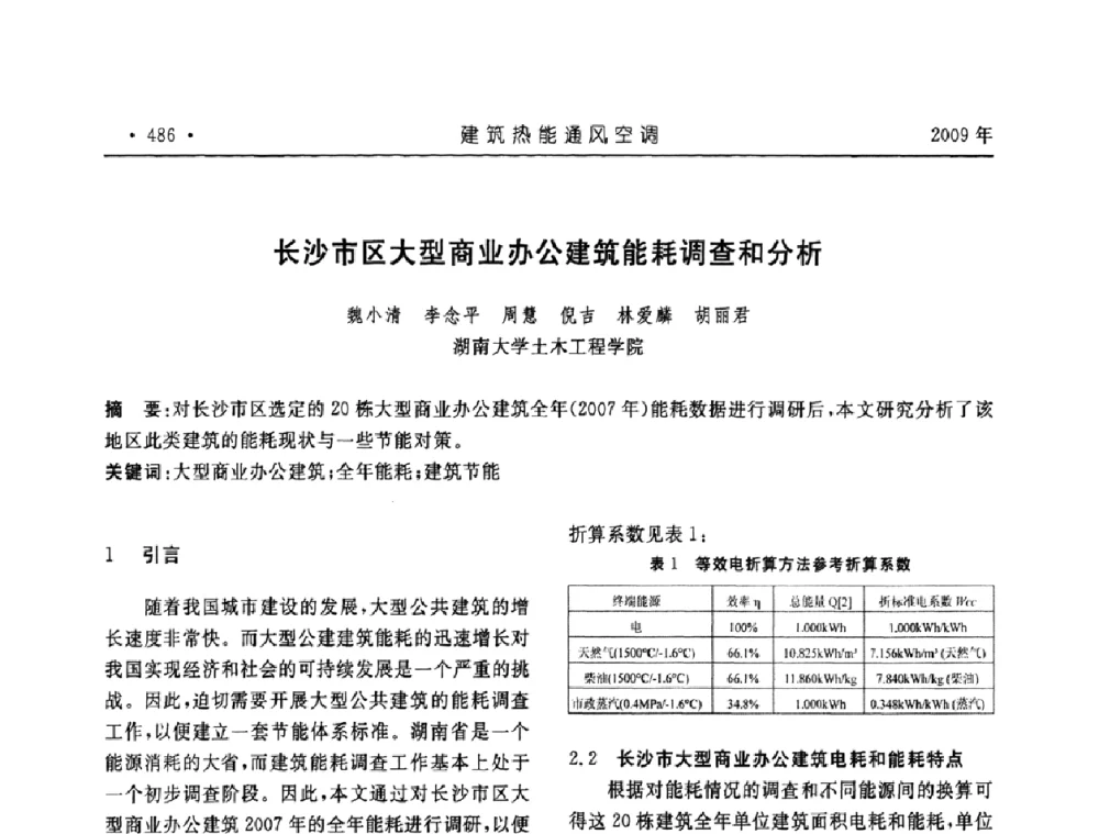 长沙市区大型商业办公建筑能耗调查和分析 - 中国建筑学会建筑热能与传动分会第十六届学术交流大会