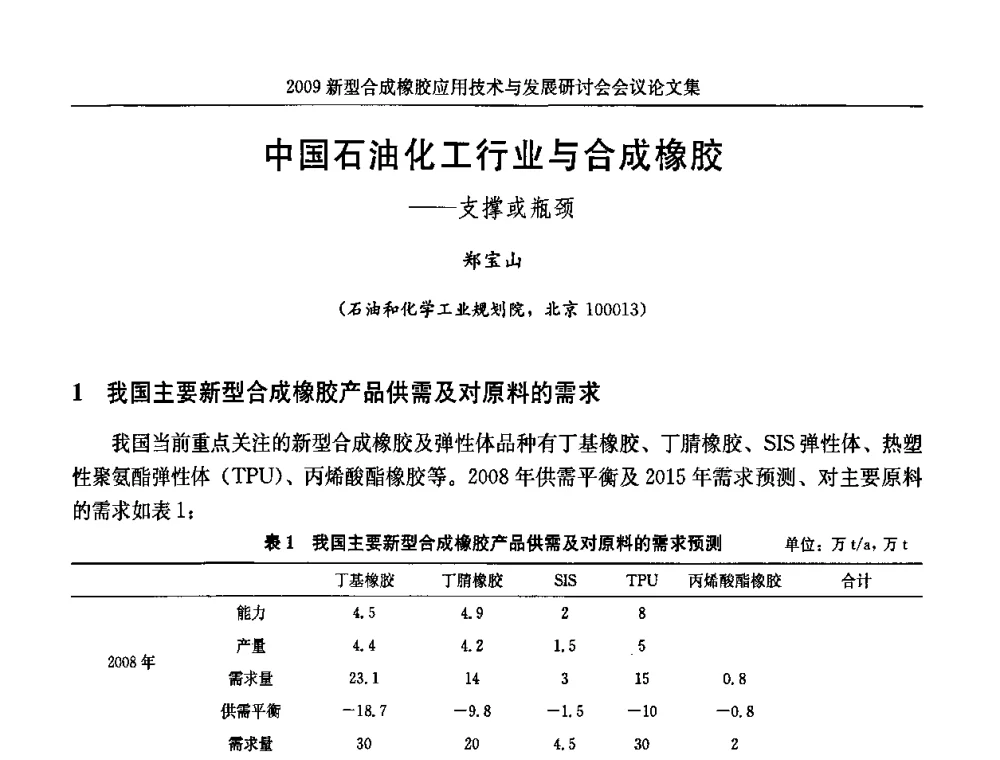 中国石油化工行业与合成橡胶——支撑或瓶颈 - 2009新型合成橡胶应用技术与发展研讨会