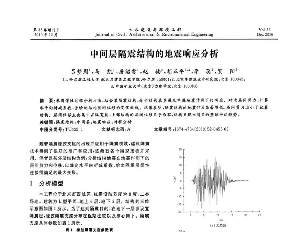 中间层隔震结构的地震响应分析 - 第八届全国地震工程会议