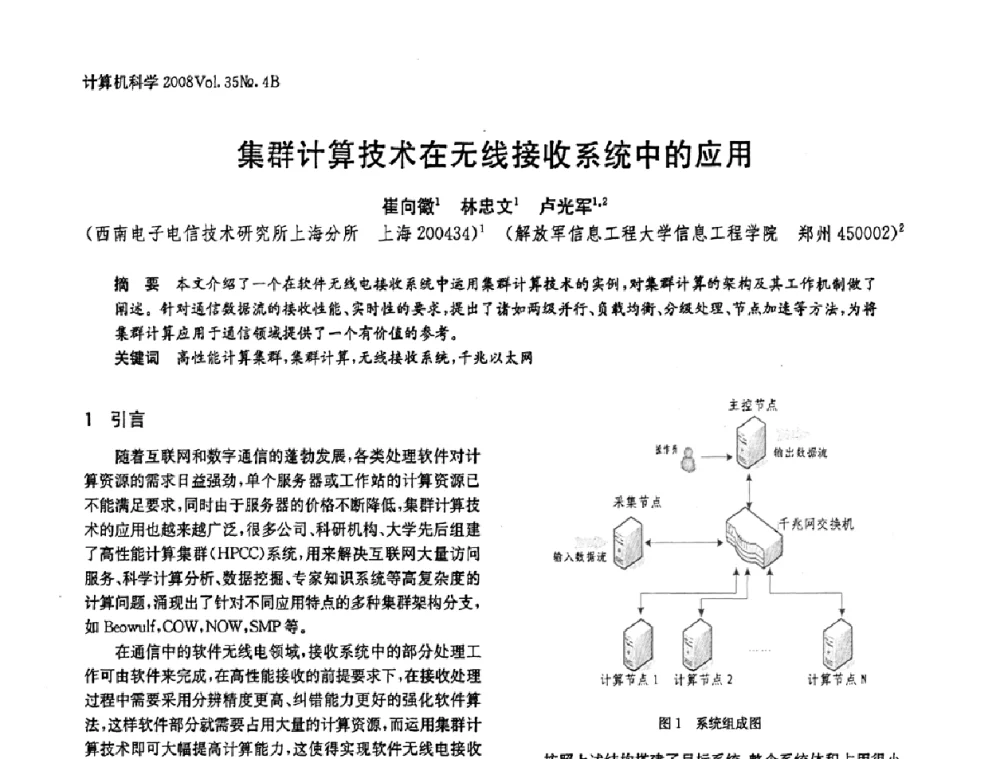 集群计算技术在无线接收系统中的应用 - 2008年中国信息技术与应用学术论坛