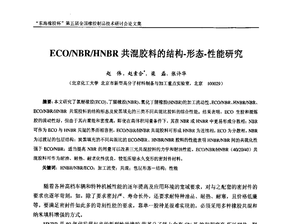 ECO_NBR_HNBR共混胶料的结构-形态-性能研究 - “东海橡胶杯”第五届全国橡胶制品技术研讨会