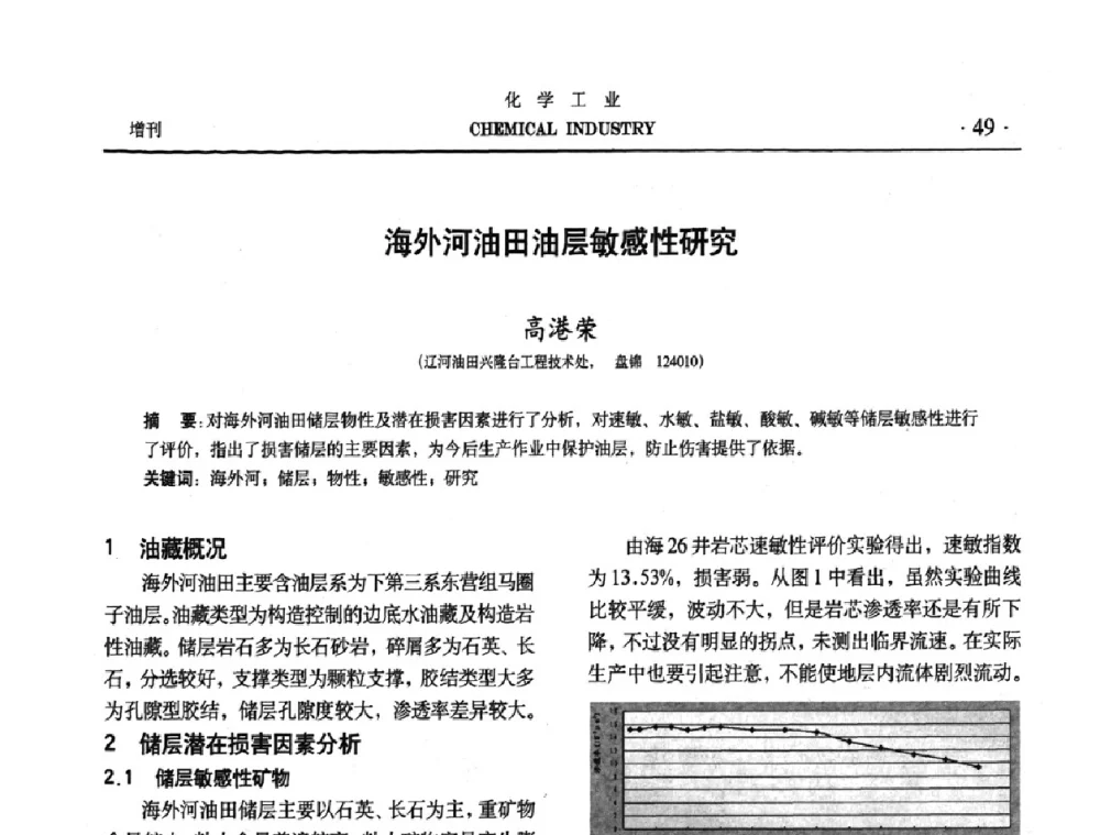 海外河油田油层敏感性研究 - 第六届中国油田化学品开发与应用研讨会暨全国油田化学品行业联合年会