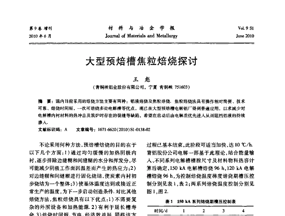 大型预焙槽焦粒焙烧探讨 - 中国有色金属学会铝电解槽新型结构新技术研讨会