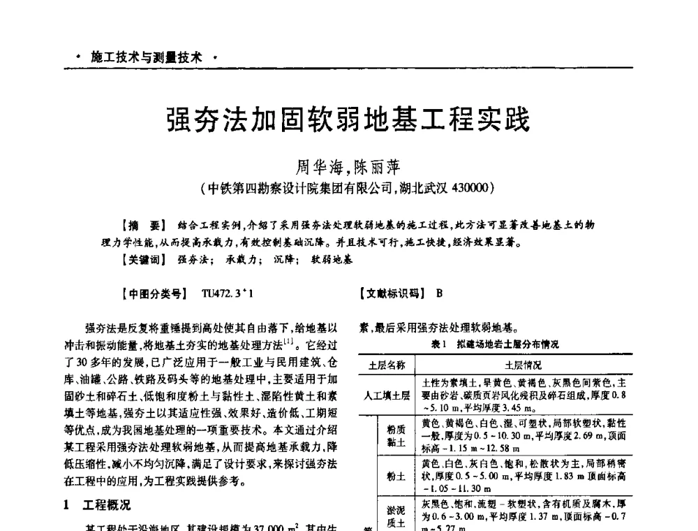 强夯法加固软弱地基工程实践 - 四川省土木建筑学会第十次代表大会暨第34届学术年会
