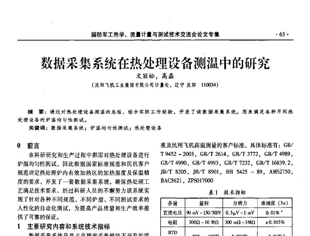 数据采集系统在热处理设备测温中的研究 - 2008年国防军工热学、流量计量与测试技术交流会