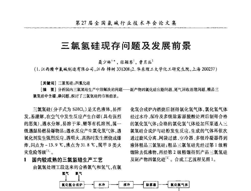 三氯氢硅现存问题及发展前景 - 第27届全国氯碱行业技术年会暨第10届“佑利杯”论文交流会