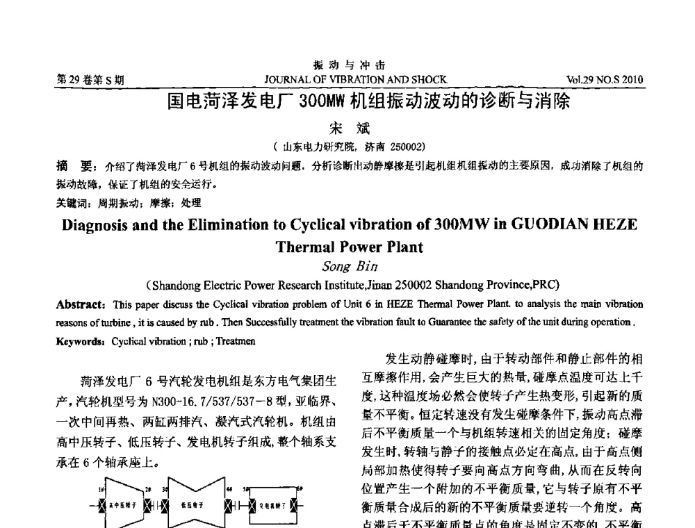 国电菏泽发电厂300MW机组振动波动的诊断与消除 - 第9届全国转子动力学学术讨论会ROTDYN’2010