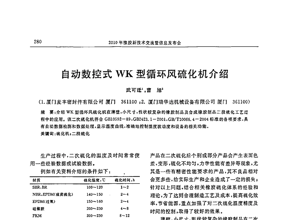 自动数控式WK型循环风硫化机介绍 - “诚信”杯2010年橡胶制品新技术交流暨信息发布会