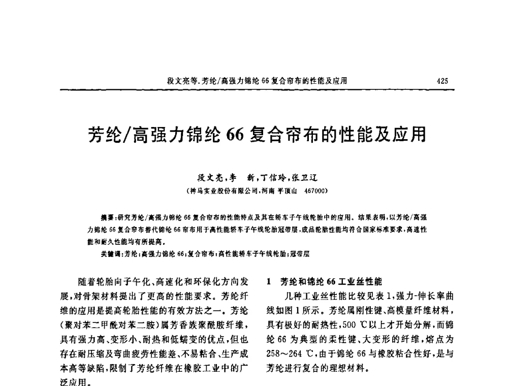 芳纶高强力锦纶66复合帘布的性能及应用 - 第十五届中国轮胎技术研讨会