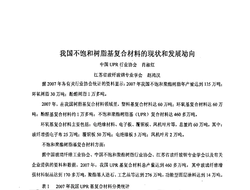 我国不饱和树脂基复合材料的现状和发展动向 - 2008年中国玻璃钢技术创新和市场研发高层研讨会