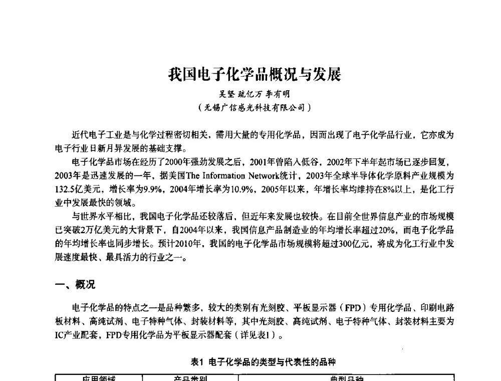 我国电子化学品概况与发展 - 2010第十一届中国辐射固化年会