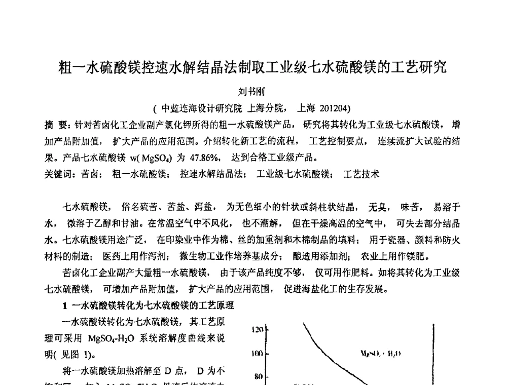 粗一水硫酸镁控速水解结晶法制取工业级七水硫酸镁的工艺研究 - 2008年中国镁盐行业年会