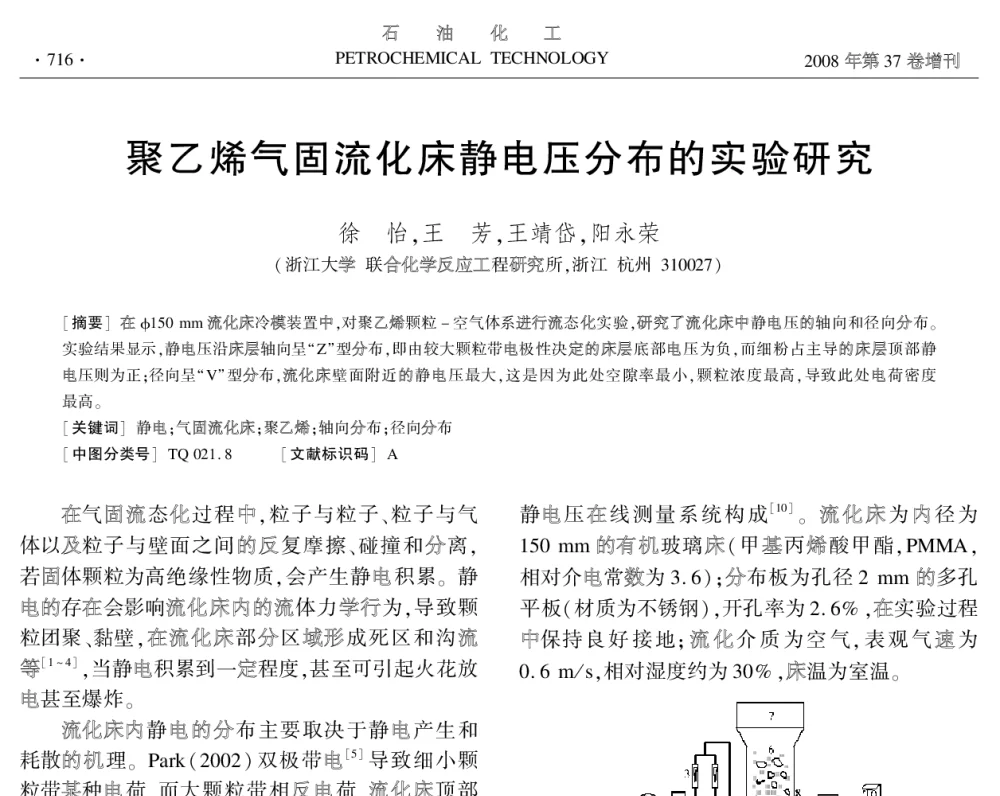 聚乙烯气固流化床静电压分布的实验研究 - 中国化工学会2008年学术年会