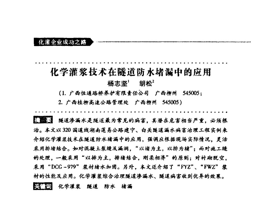 化学灌浆技术在隧道防水堵漏中的应用 - 第二届全国化学灌浆论坛