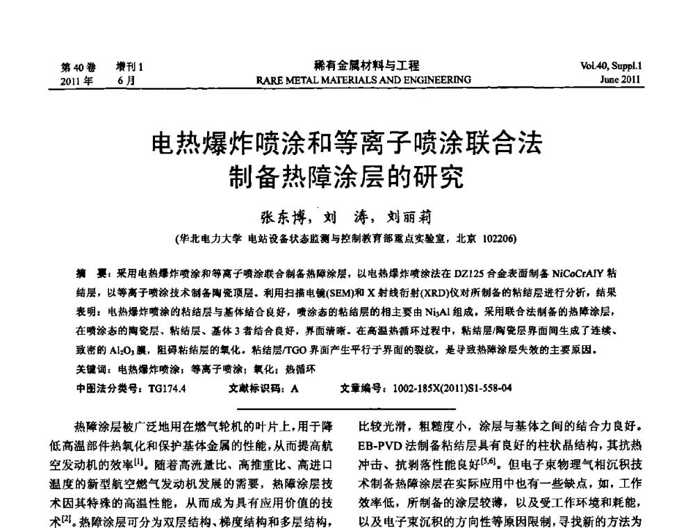 电热爆炸喷涂和等离子喷涂联合法制备热障涂层的研究 - 第十六届全国高技术陶瓷学术年会暨景德镇高技术陶瓷高层论坛