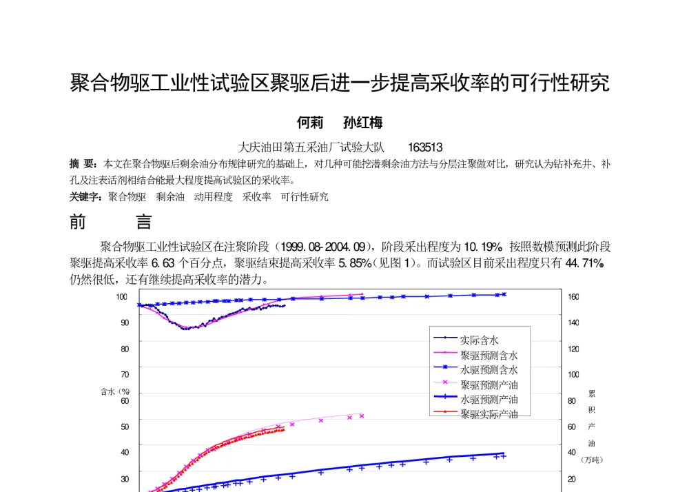 聚合物驱工业性试验区聚驱后进一步提高采收率的可行性研究 - 中国石油学会第六届青年学术年会