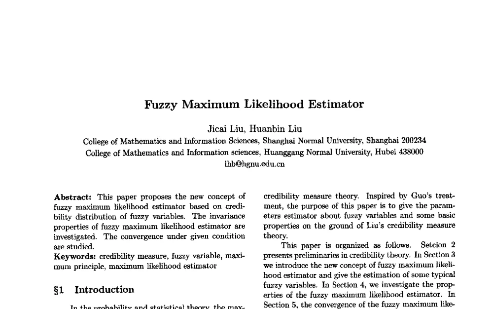 Fuzzy Maximum Likelihood Estimator - 第三届中国智能计算大会