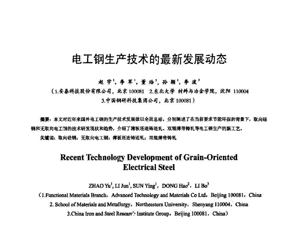 电工钢生产技术的最新发展动态 - 2009年全国精密合金技术交流会