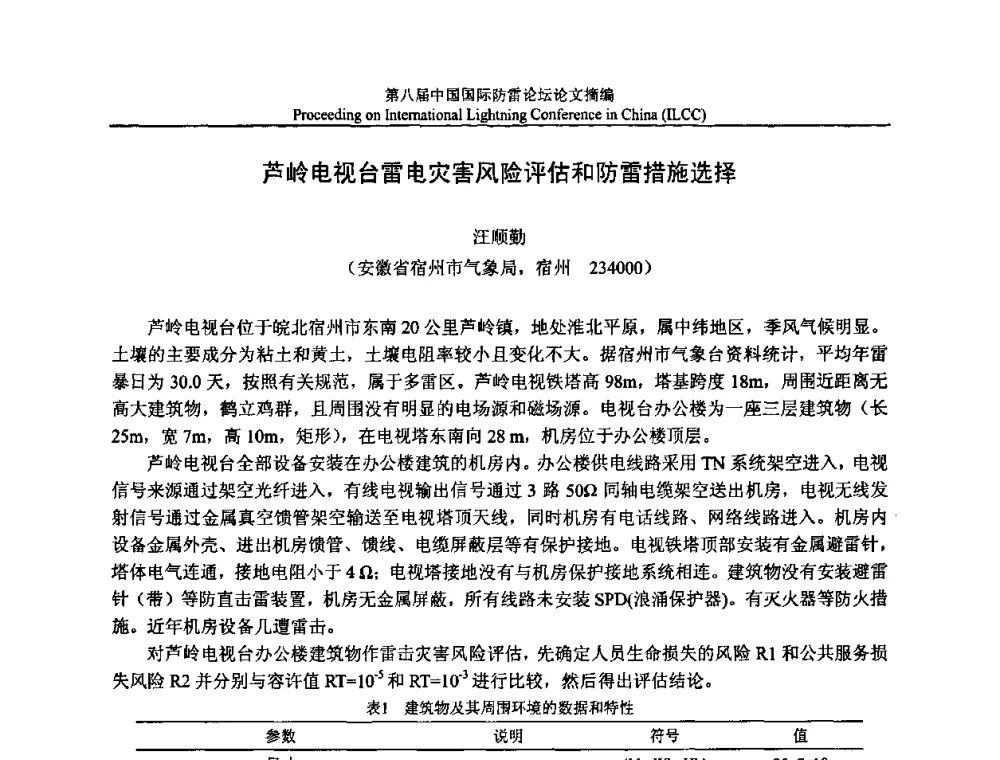 芦岭电视台雷电灾害风险评估和防雷措施选择 - 第八届中国国际防雷论坛