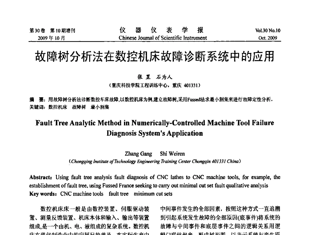 故障树分析法在数控机床故障诊断系统中的应用 - 第三届全国虚拟仪器学术交流大会