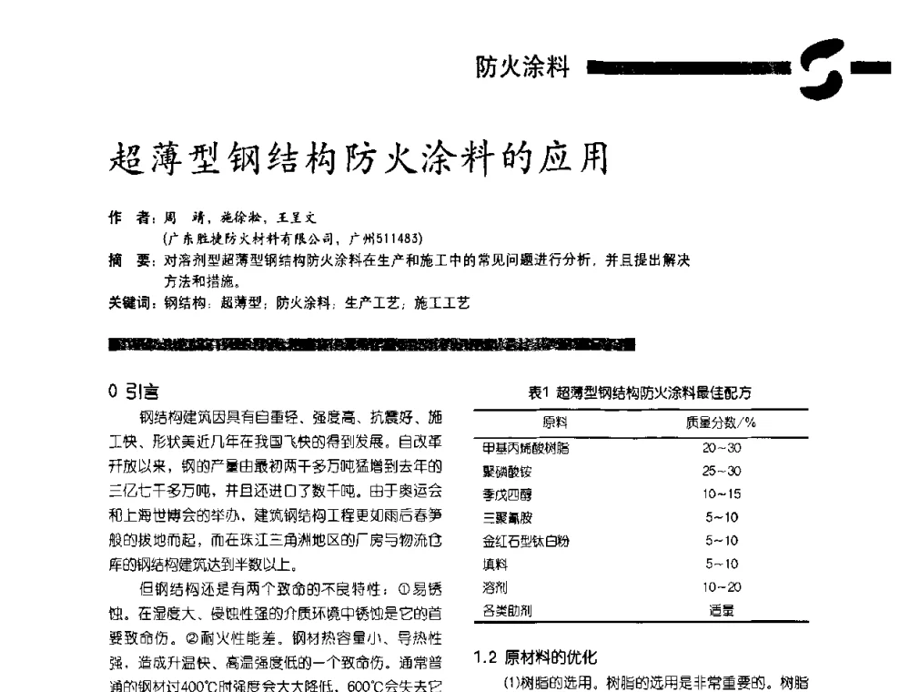 超薄型钢结构防火涂料的应用 - 第3届特种涂料暨防火涂料研讨会