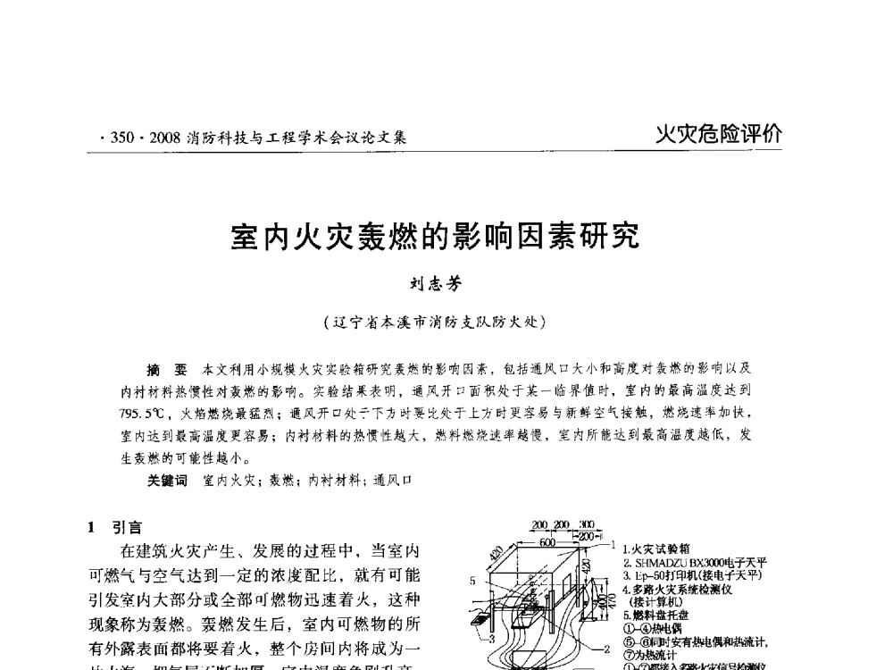 室内火灾轰燃的影响因素研究 - 2008消防科技与工程学术会议