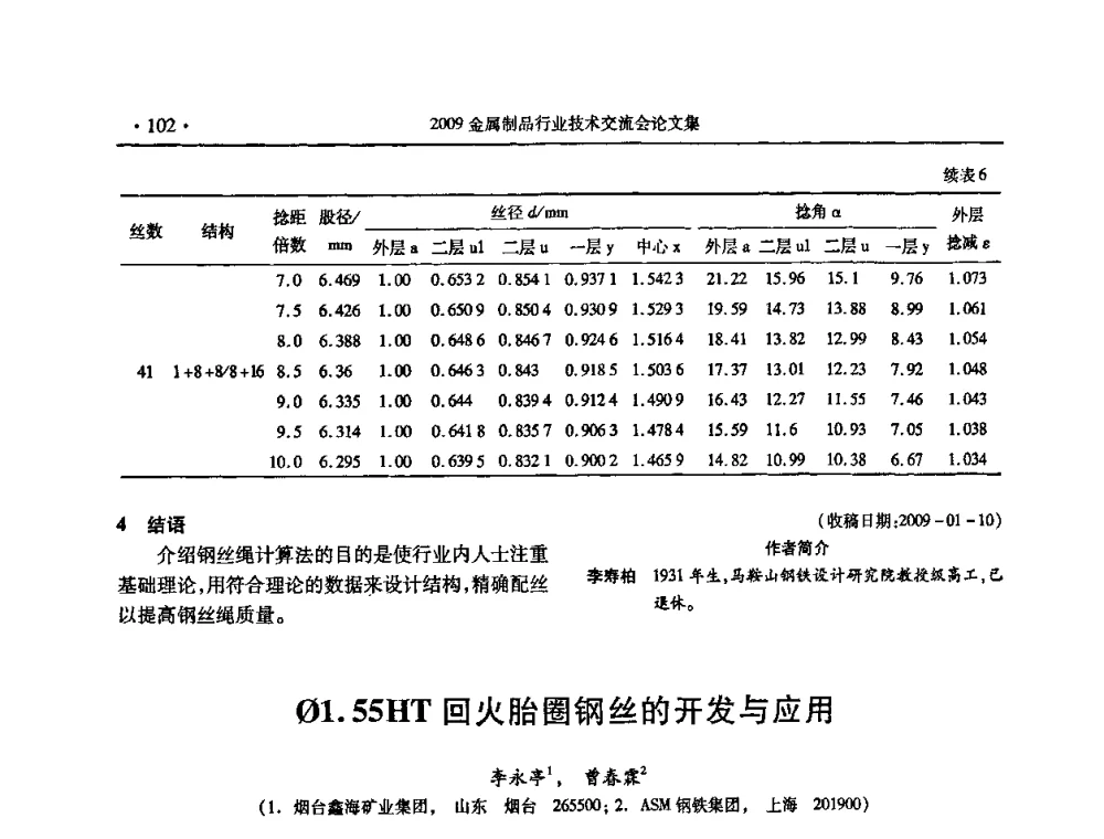 φ1.55HT 回火胎圈钢丝的开发与应用 - 2009金属制品行业技术交流会