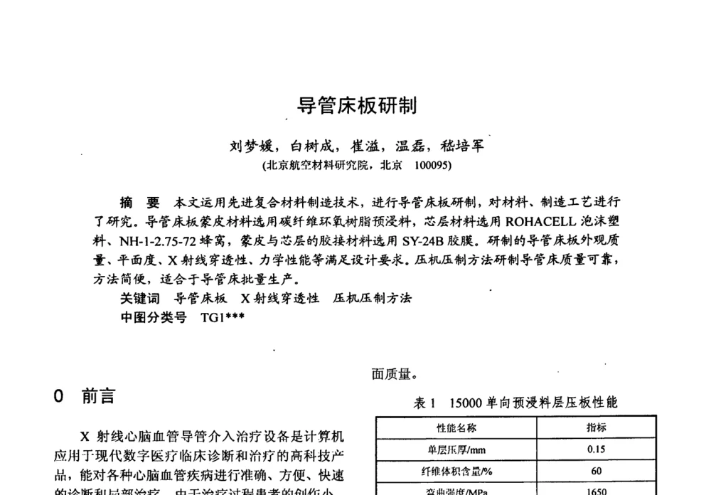 导管床板研制 - 第十五届全国复合材料学术会议