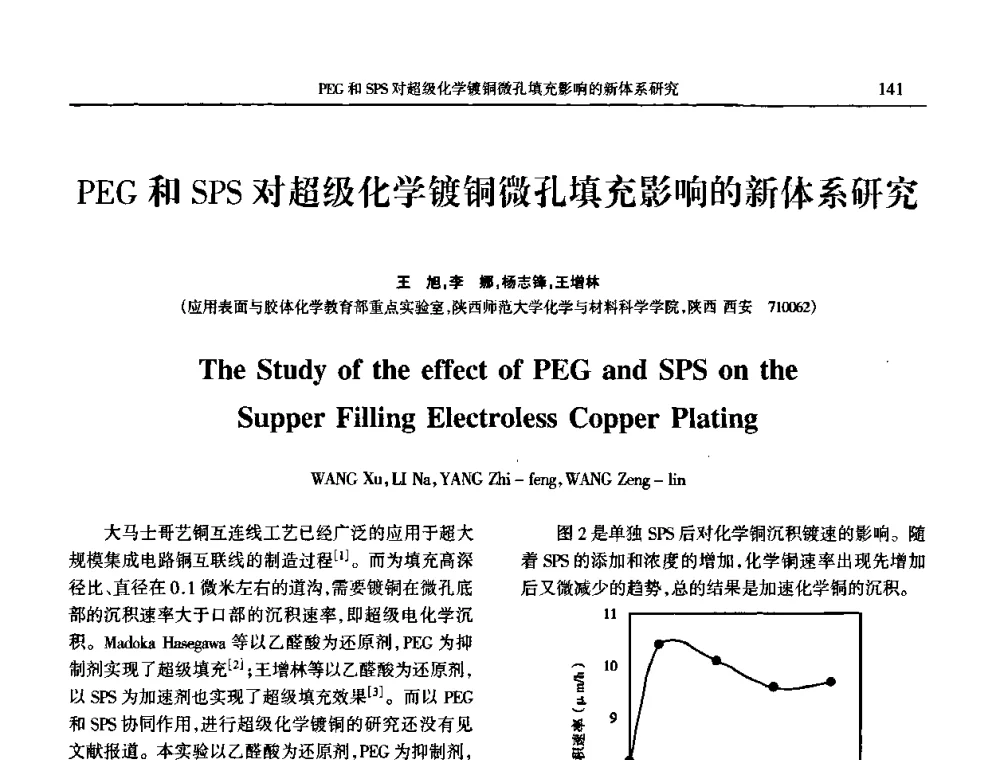 PEG和SPS对超级化学镀铜微孔填充影响的新体系研究 - 2009年全国电子电镀及表面处理学术交流会