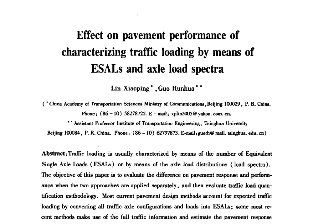 Effect on pavement performance of characterizing traffic loading by means of ESALs and axle load spectra - 第三届中国沥青材料国际学术会议