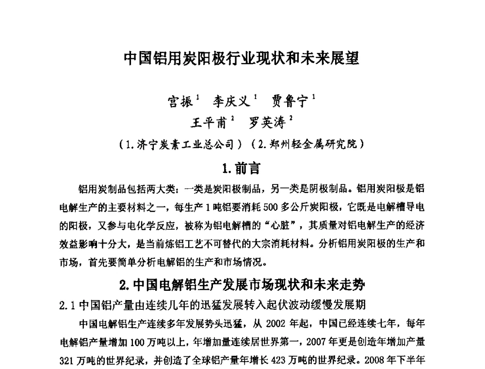 中国铝用炭阳极行业现状和未来展望 - 第25届全国炭素经济信息交流会