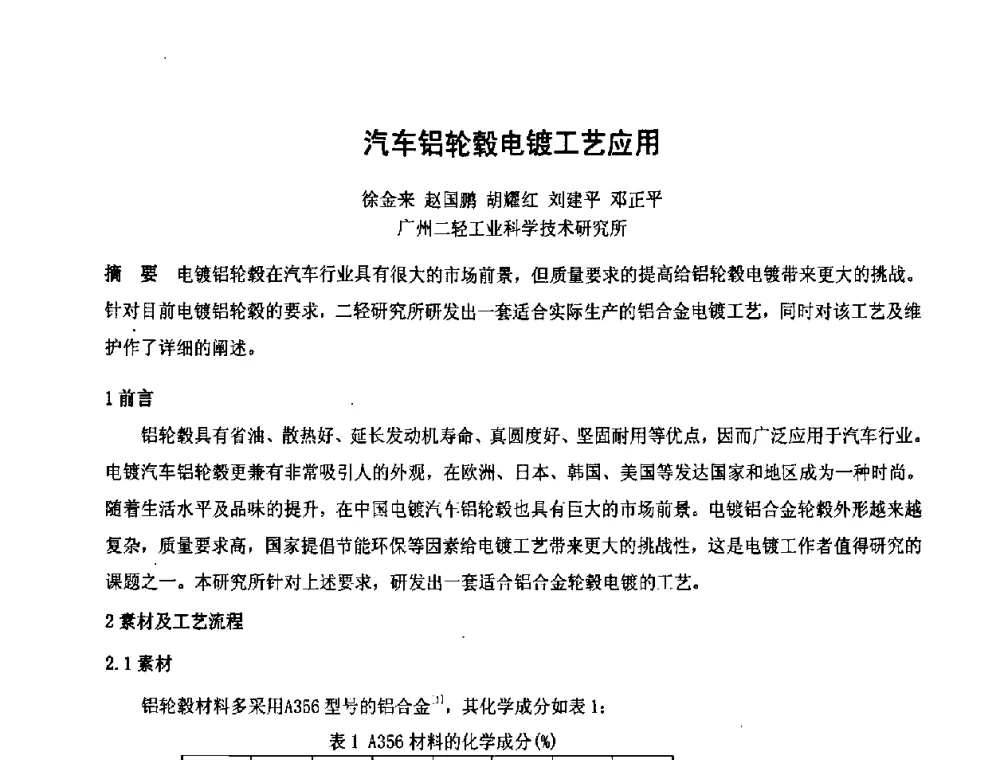 汽车铝轮毂电镀工艺应用 - 第六届表面工程技术学术论坛
