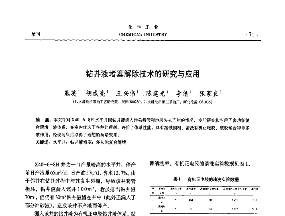 钻井液堵塞解除技术的研究与应用 - 第六届中国油田钻井化学品开发应用研讨会