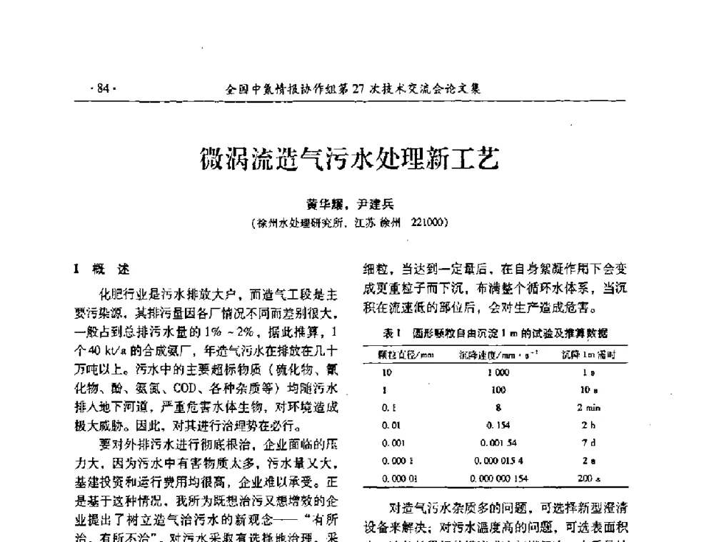 微涡流造气污水处理新工艺 - 全国中氮情报协作组第27次技术交流会