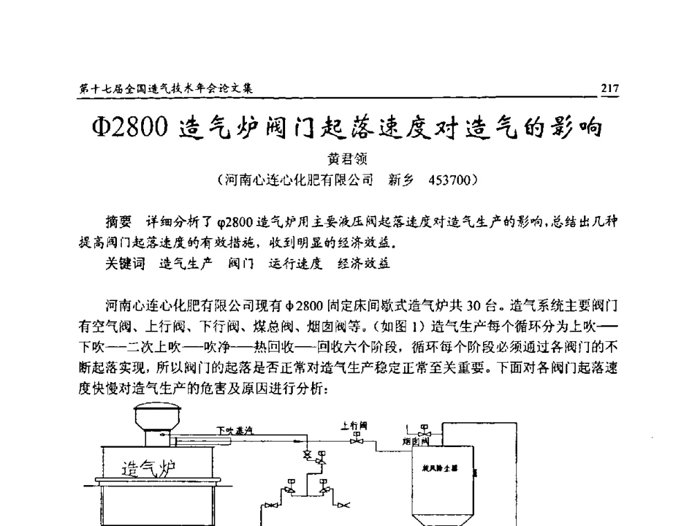 Φ2800造气炉阀门起落速度对造气的影响 - 第十七届全国造气技术年会