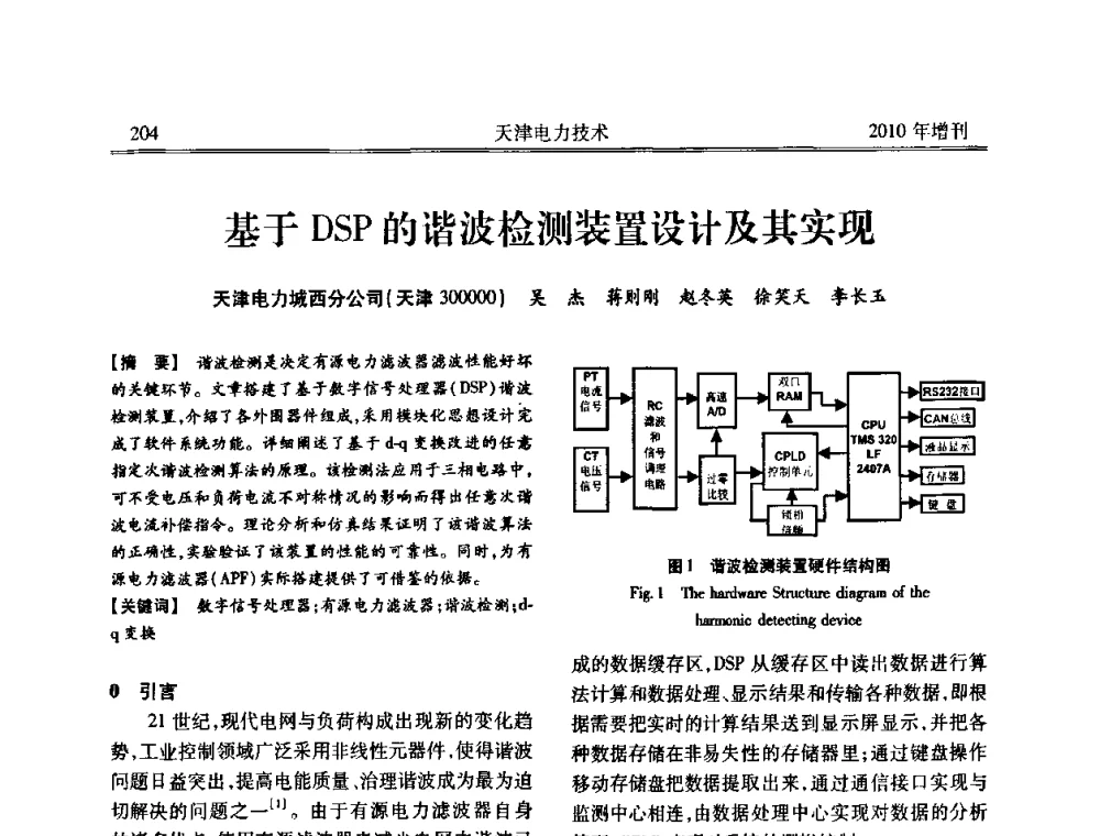 基于DSP的谐波检测装置设计及其实现 - 天津市电力学会2010年学术年会