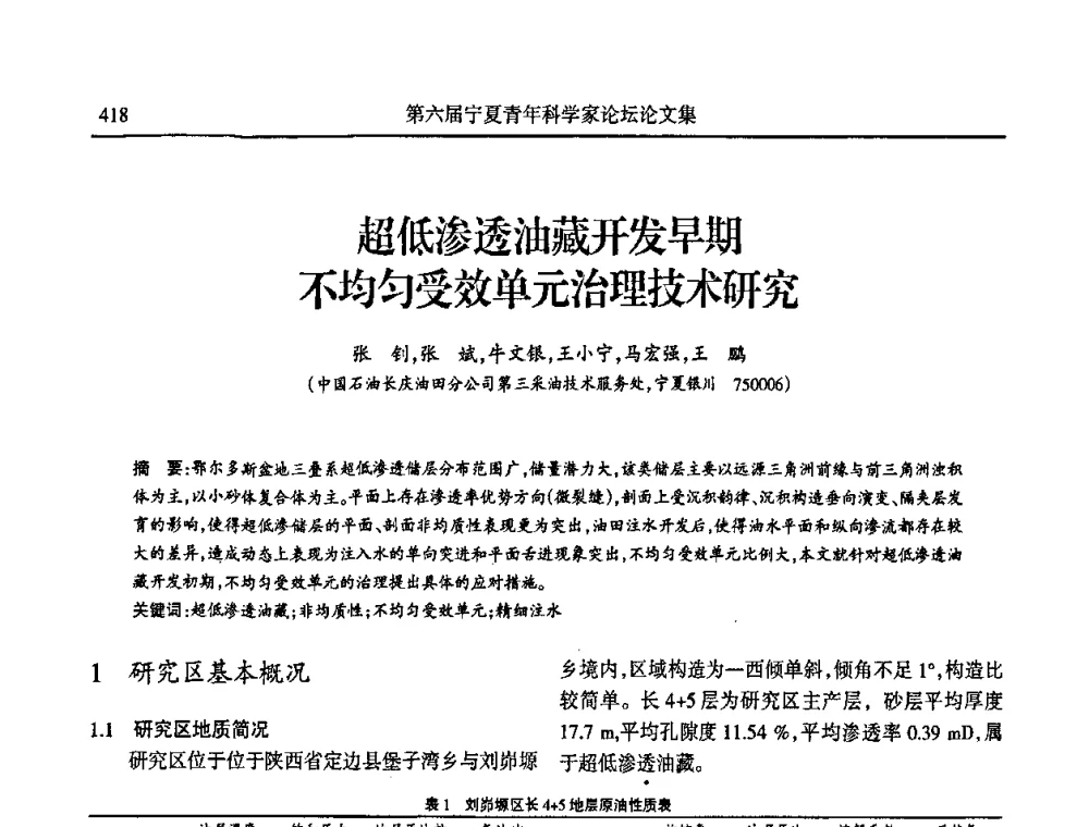 超低渗透油藏开发早期不均匀受效单元治理技术研究 - 第六届宁夏青年科学家论坛