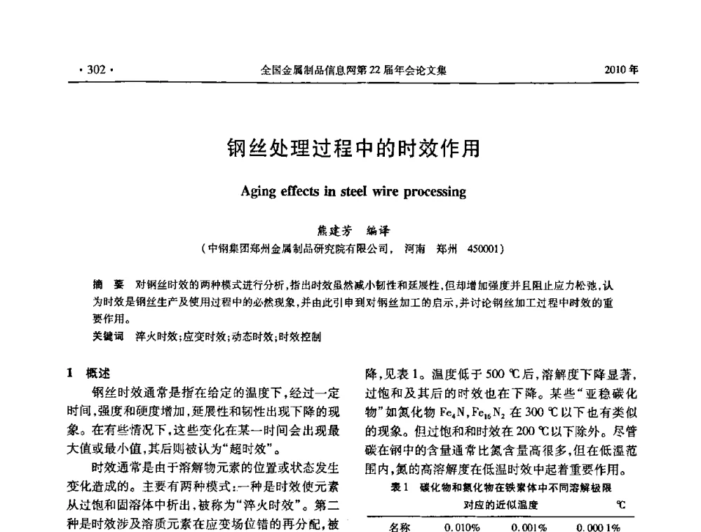 钢丝处理过程中的时效作用 - 全国金属制品信息网第22届年会