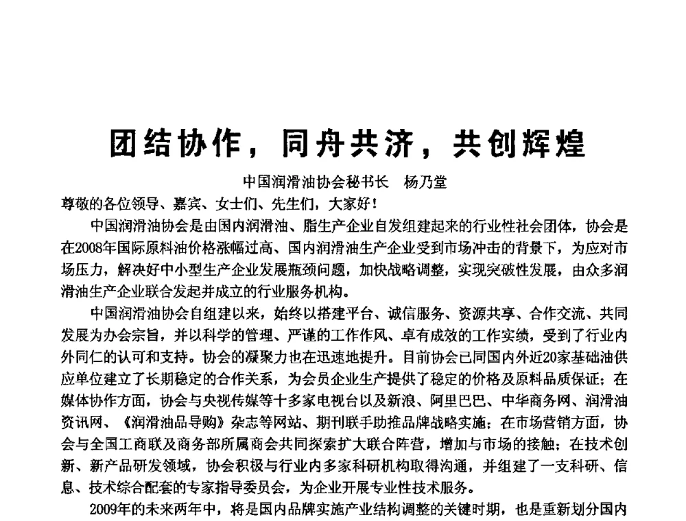 团结协作_同舟共济_共创辉煌 - 中国润滑油协会2009第二届年会