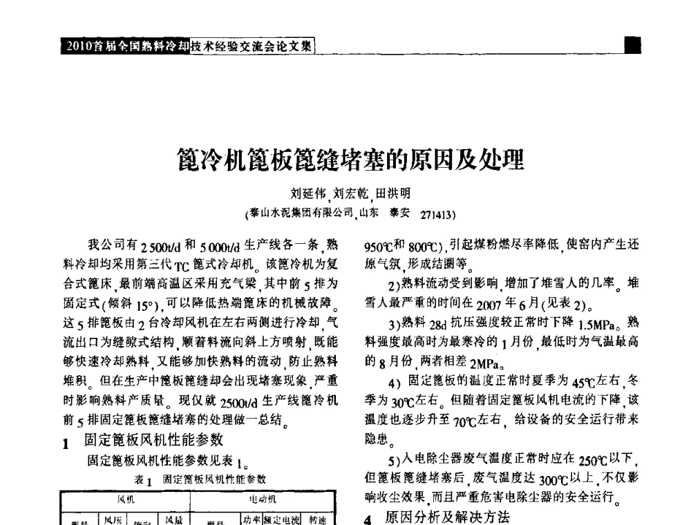 篦冷机篦板篦缝堵塞的原因及处理 - 2010首届全国熟料冷却技术经验交流会