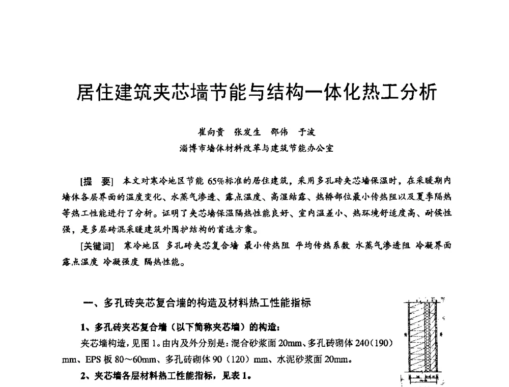 居住建筑夹芯墙节能与结构一体化热工分析 - 首届新型建筑结构体系——节能与结构一体化技术研讨会