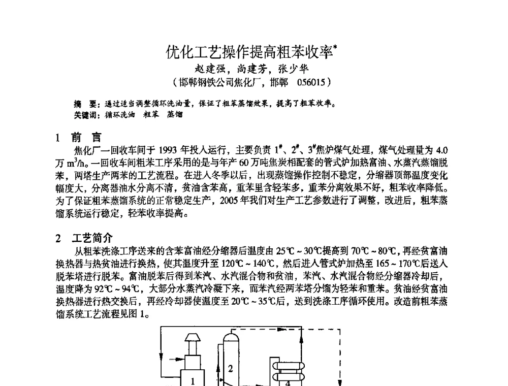 优化工艺操作提高粗苯收率 - 苏、鲁、皖、赣、冀五省金属学会第十五届焦化学术年会