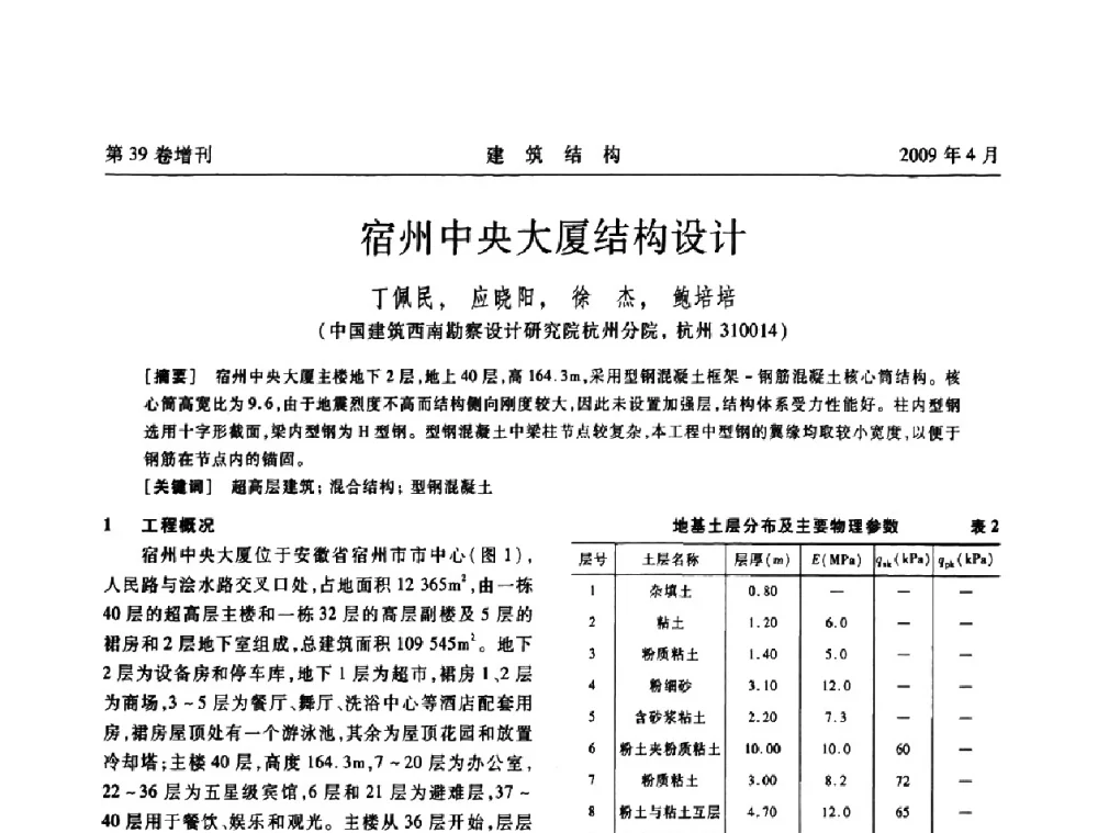宿州中央大厦结构设计 - 第二届全国建筑结构技术交流会