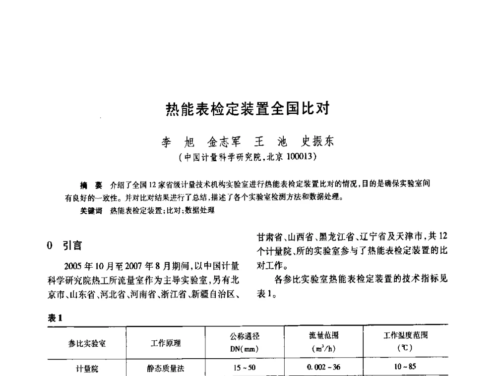 热能表检定装置全国比对 - 2008年全国流量计量学术交流会
