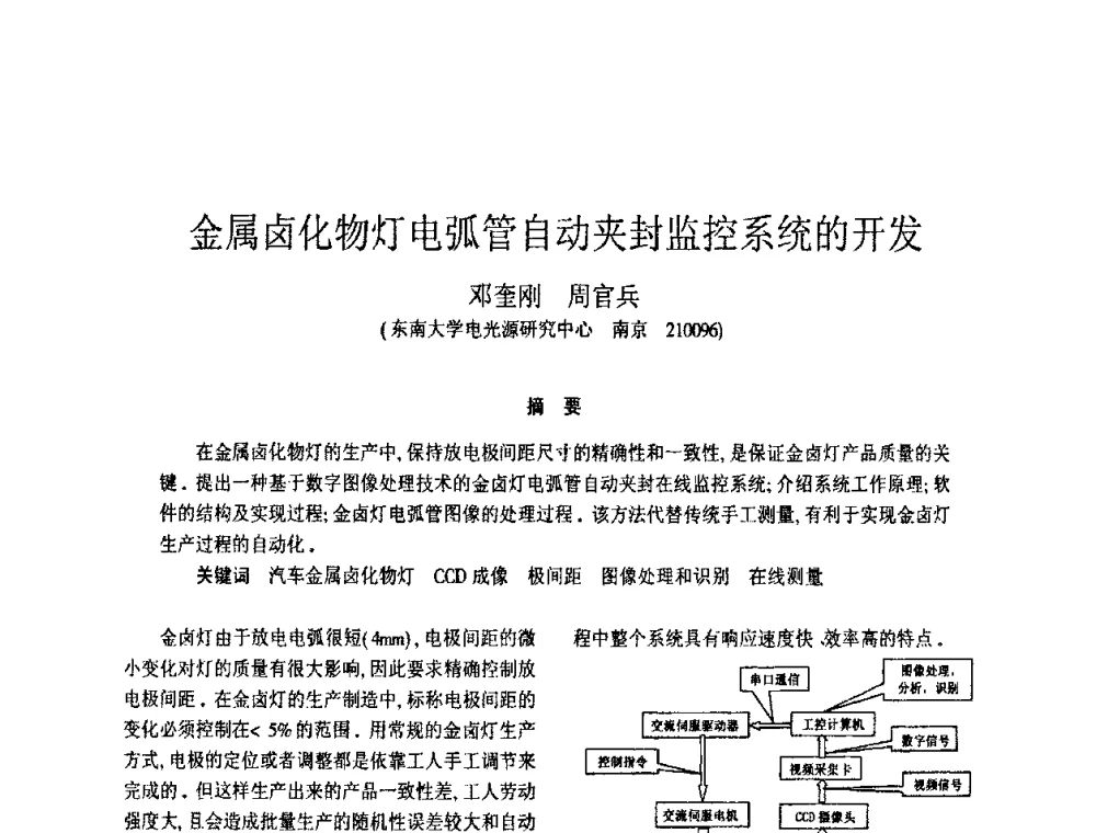 金属卤化物灯电弧管自动夹封监控系统的开发 - 2008年全国电光源设备科技研讨会