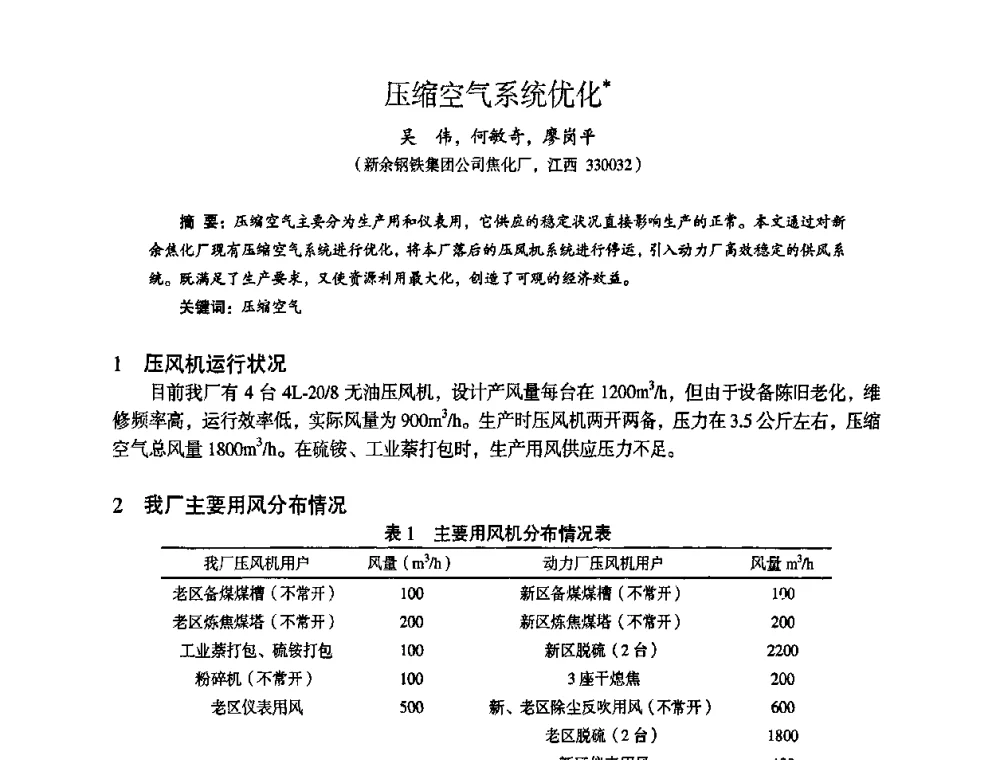压缩空气系统优化 - 苏、鲁、皖、赣、冀五省金属学会第十五届焦化学术年会
