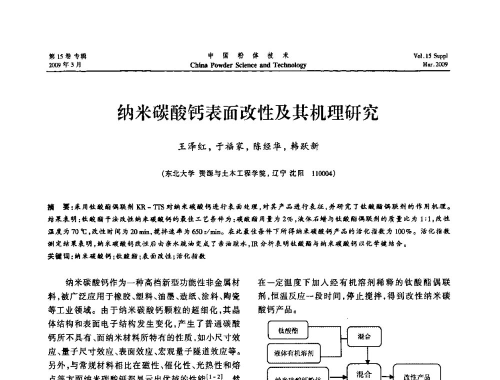 纳米碳酸钙表面改性及其机理研究 - 2009国际粉体技术与应用论坛